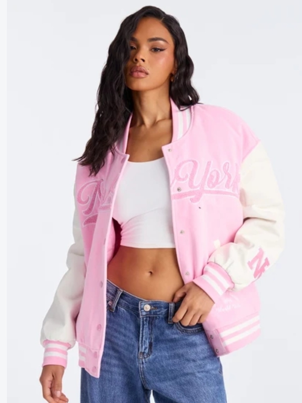 American Bazi Pink and Cream Varsity Jacket